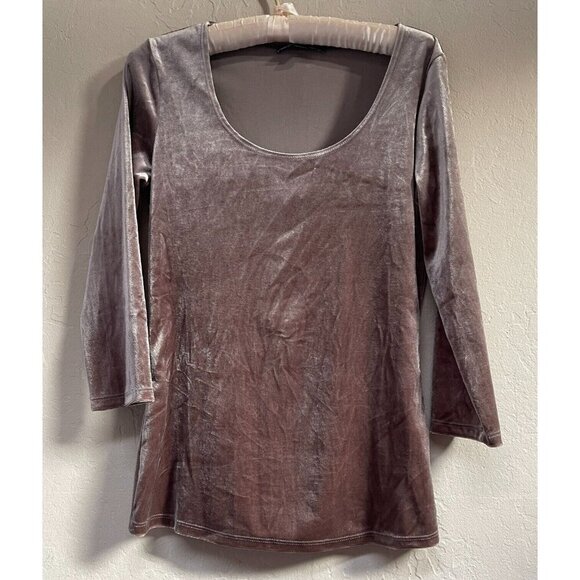 Boston Proper Womens 3/4 Sleeve Velvet Top Blouse Small Brown Stretch Casual - Picture 1 of 9